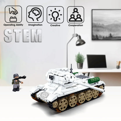 518PCS T34-85 Medium Tank Building Blocks WW2 Heavy Tank Chariot Soldier Figures Model Bricks Set Educational Toys Gifts For Kid