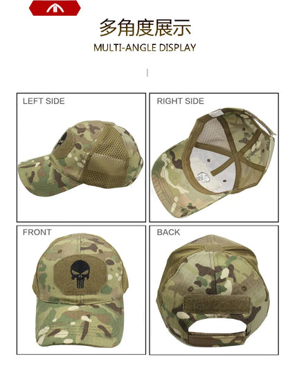 Tactical Camouflage Baseball Cap Mesh Breathable Special Forces Tactical Camo Hat Skull Duck Visor Hat