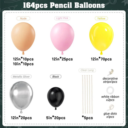 164pcs Back to School Balloon Garland Arch Kit DIY Colorful Pencil Balloon for Welcome Back to School Classroom Party Decoration