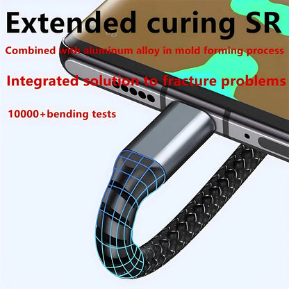 100W Fast Charging Cable Multi Charger Cable Nylon Braided Multiple USB Universal 3 in 1 Charging Cord Adapter with Type-C Micro