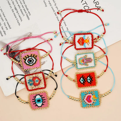 Miyuki Beaded Handmade Charm Bracelets Adjustable Rope Chain Bangle Bracelet for Women Teen Girl Evil Eye Heart Boho Jewelry