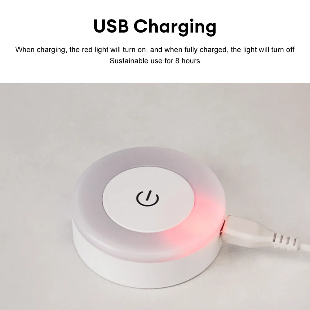 Mini LED Touch Sensor Night Lights USB Rechargeable Kitchen Bedroom Magnetic Base Wall Light Round Portable Dimming Night Lamp