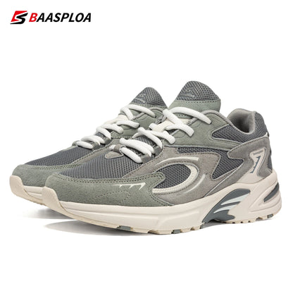 Baasploa Men's Running Shoes Leather Mesh Breathable Non-Slip Men's Outdoor Sports Lightweight Running Basketball Shoes