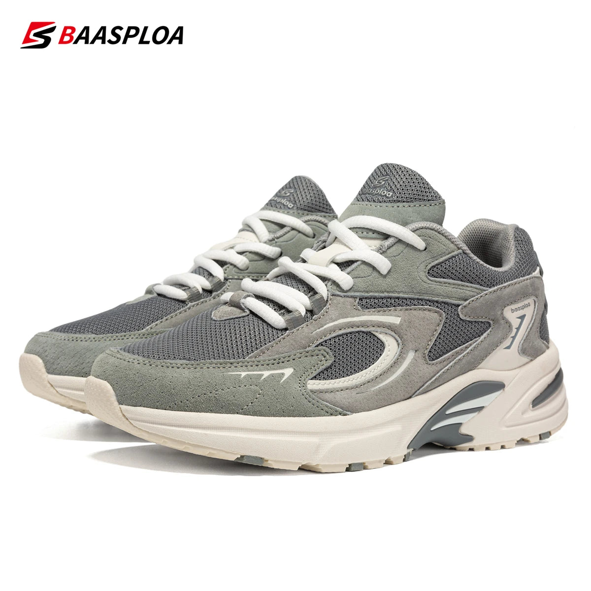 Baasploa Men's Running Shoes Leather Mesh Breathable Non-Slip Men's Outdoor Sports Lightweight Running Basketball Shoes