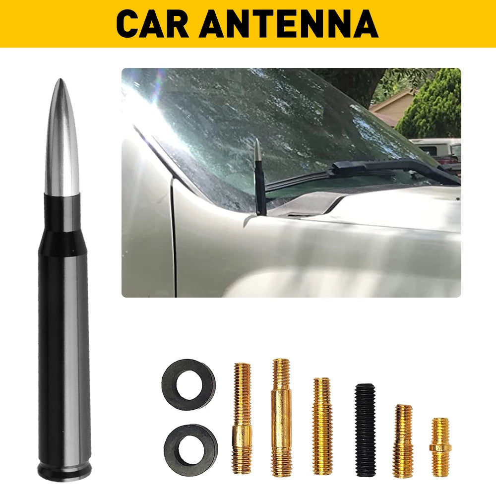 Bullet Antenna Roof Radio Whip Aerial Antenna Pole AM/FM Radio Car Pole Antenna Short Adapter Radio Foot Stations Aluminum