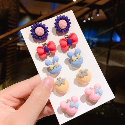 10pcs Cute Girls Earrings Ear Clip No Ear Hole Flower Earrings Children Jewelry Princess Girls Birthday Gifts Kids Accessories