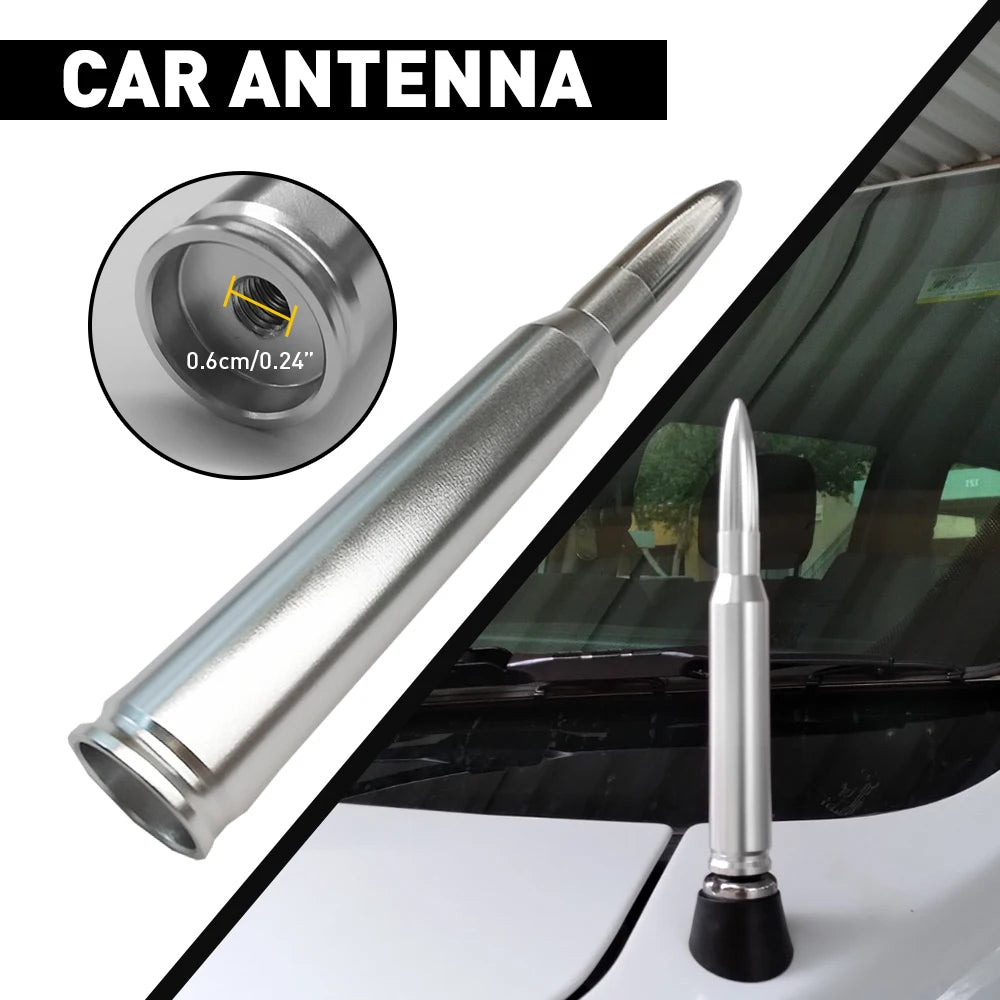 Bullet Antenna Roof Radio Whip Aerial Antenna Pole AM/FM Radio Car Pole Antenna Short Adapter Radio Foot Stations Aluminum