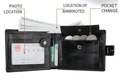 Retro Large Capacity 3 Fold Buckle Short Wallet PU leather Wallet Multiple Card Slots ID Credit Card Holder Men Coin Bag Purse
