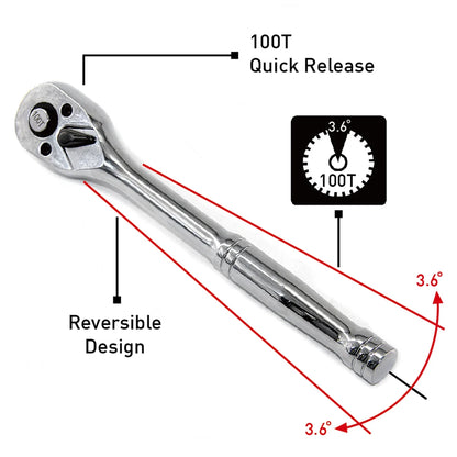 100T 1/4" 3/8" 1/2" 100 Teeth Quick Rachet Socket Wrench CR-V Steel Socket Spanner Double End Car Repairing Tools