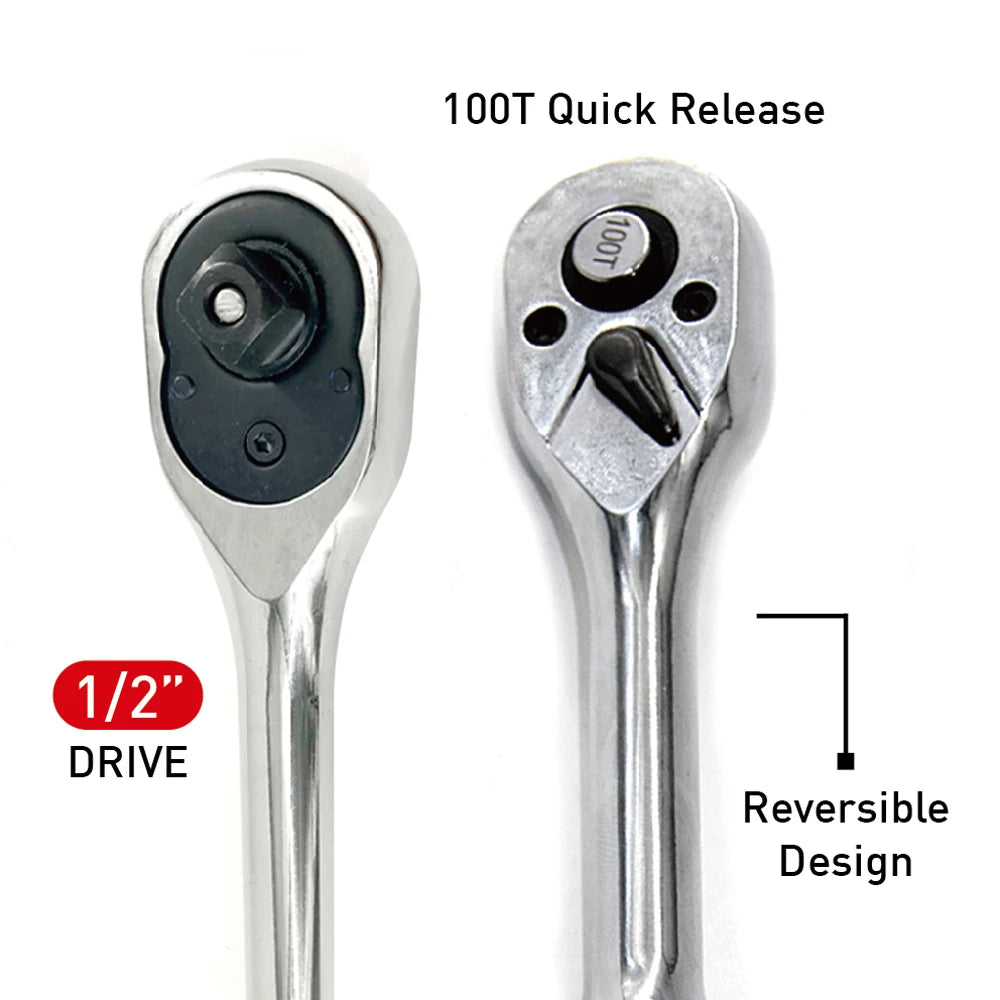 100T 1/4" 3/8" 1/2" 100 Teeth Quick Rachet Socket Wrench CR-V Steel Socket Spanner Double End Car Repairing Tools