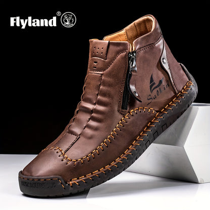 Comfortable Wear-resistant FLYLAND Men's Ankle Boots Vintage Style Non-slip Stitch Boots for Hiking Trekking Climbing Outdoor Shoes