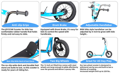 JOYSTAR Kick Scooter for Ages 5-9 Years Old Kids with 12 Inch Front and Rear Wheel, Rear V-Brake and Adjustable Handlebar