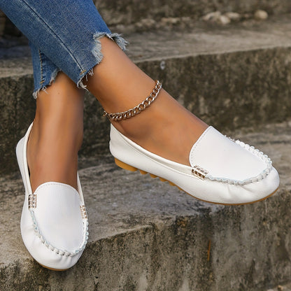 Women's Round Toe Loafers, Solid Comfortable Slip On Shoes, Women's Footwear