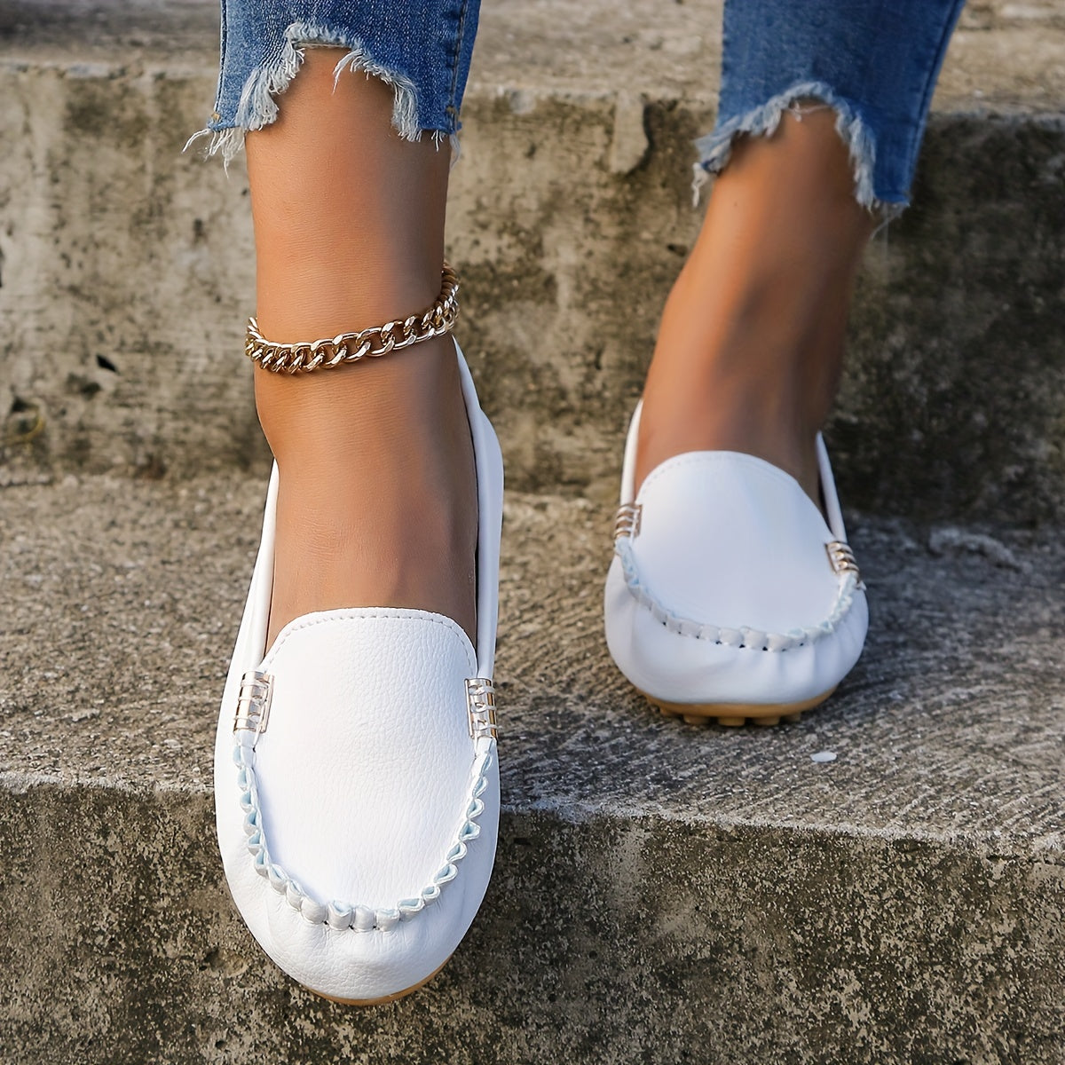 Women's Round Toe Loafers, Solid Comfortable Slip On Shoes, Women's Footwear