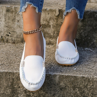 Women's Round Toe Loafers, Solid Comfortable Slip On Shoes, Women's Footwear