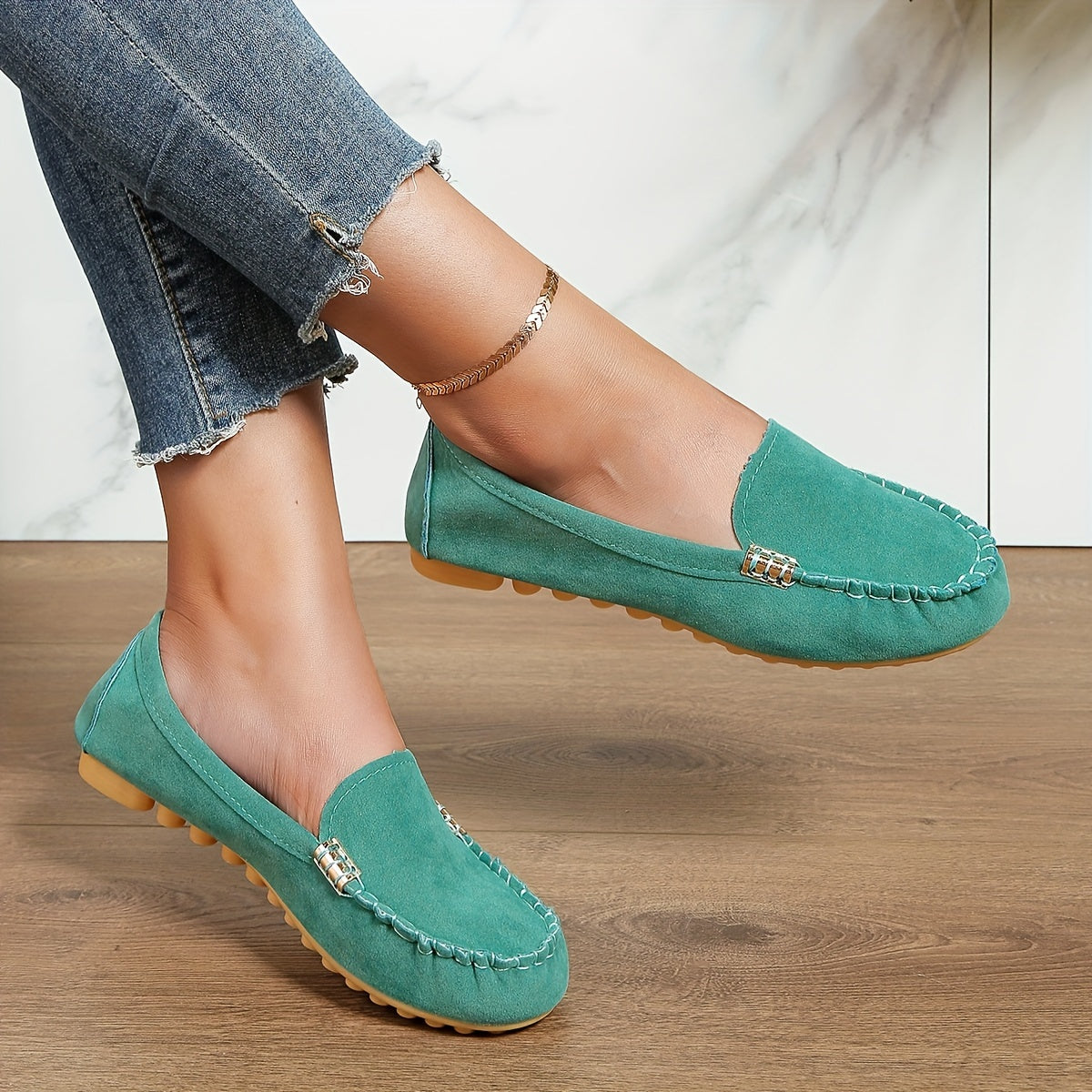 Women's Round Toe Loafers, Solid Comfortable Slip On Shoes, Women's Footwear