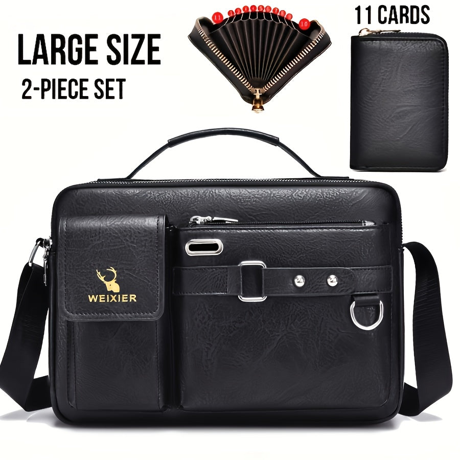 WEIXIER Men's Business Crossbody Bag - Premium with Multi-Compartment Design, Adjustable Strap & Portable Headphone Jack Pocket - Light Brown Office & Casual Shoulder Bag Gift for Dad, Husband (Anniversary Present), Crossbody