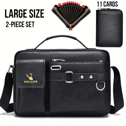 WEIXIER Men's Business Crossbody Bag - Premium with Multi-Compartment Design, Adjustable Strap & Portable Headphone Jack Pocket - Light Brown Office & Casual Shoulder Bag Gift for Dad, Husband (Anniversary Present), Crossbody