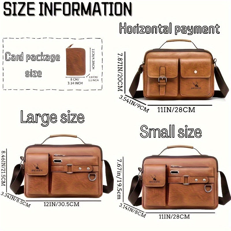 WEIXIER Men's Business Crossbody Bag - Premium with Multi-Compartment Design, Adjustable Strap & Portable Headphone Jack Pocket - Light Brown Office & Casual Shoulder Bag Gift for Dad, Husband (Anniversary Present), Crossbody
