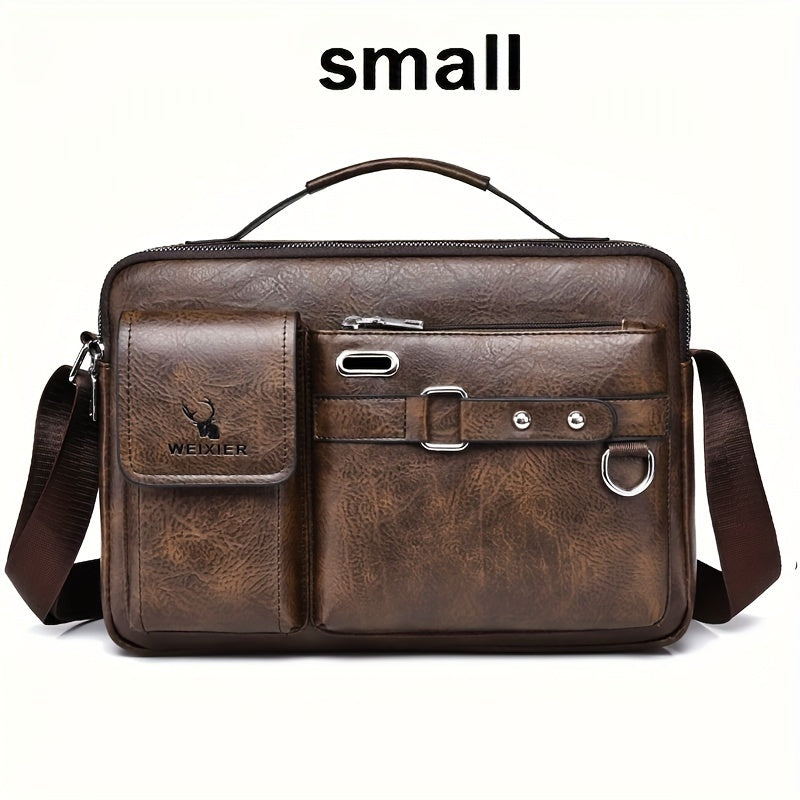 WEIXIER Men's Business Crossbody Bag - Premium with Multi-Compartment Design, Adjustable Strap & Portable Headphone Jack Pocket - Light Brown Office & Casual Shoulder Bag Gift for Dad, Husband (Anniversary Present), Crossbody
