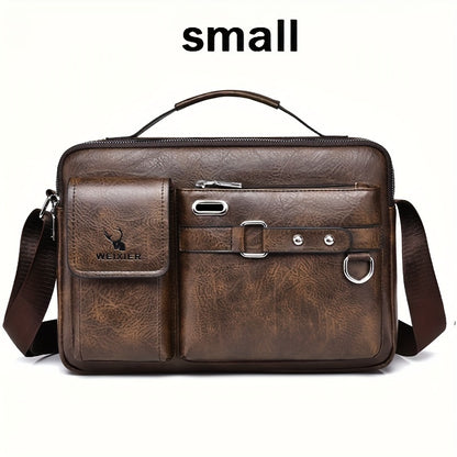 WEIXIER Men's Business Crossbody Bag - Premium with Multi-Compartment Design, Adjustable Strap & Portable Headphone Jack Pocket - Light Brown Office & Casual Shoulder Bag Gift for Dad, Husband (Anniversary Present), Crossbody