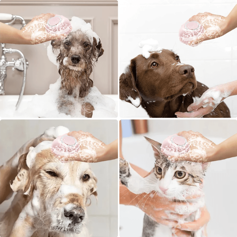 Soft Silicone Pet Brush - Invigorating Massage & Easy Cleaning for Dogs and Cats - Built-In Shower Gel Dispenser for Pampering Grooming Sessions