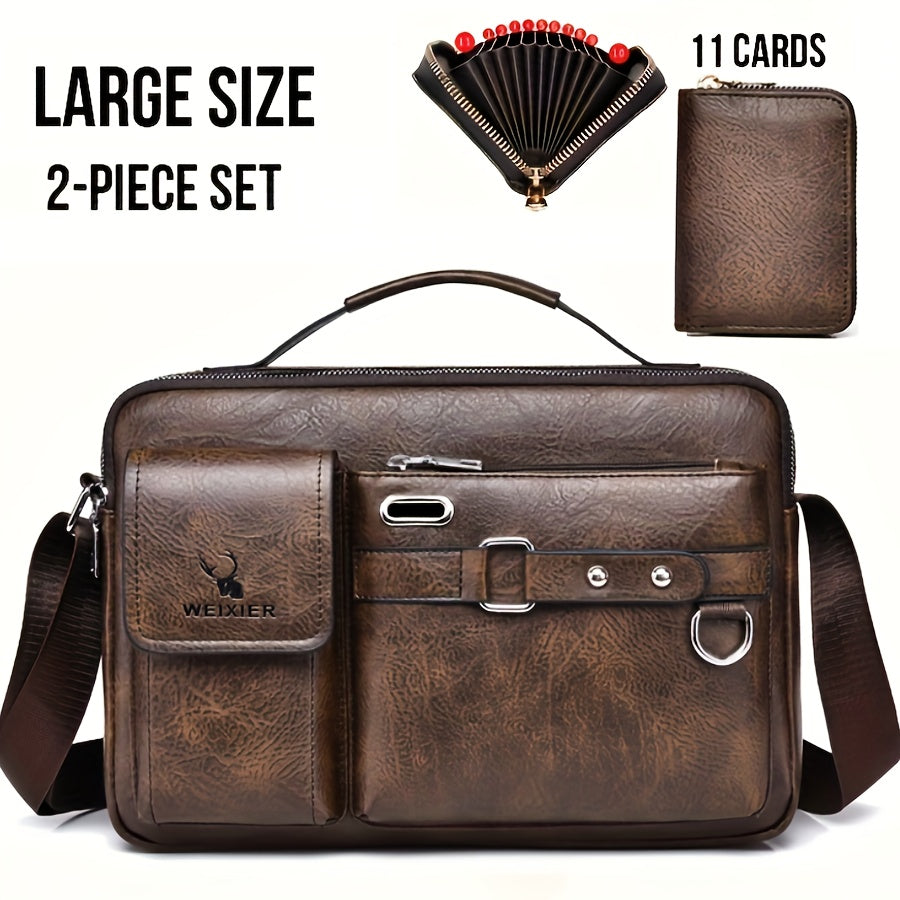 WEIXIER Men's Business Crossbody Bag - Premium with Multi-Compartment Design, Adjustable Strap & Portable Headphone Jack Pocket - Light Brown Office & Casual Shoulder Bag Gift for Dad, Husband (Anniversary Present), Crossbody