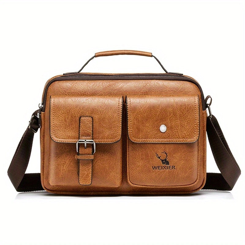 WEIXIER Men's Business Crossbody Bag - Premium with Multi-Compartment Design, Adjustable Strap & Portable Headphone Jack Pocket - Light Brown Office & Casual Shoulder Bag Gift for Dad, Husband (Anniversary Present), Crossbody
