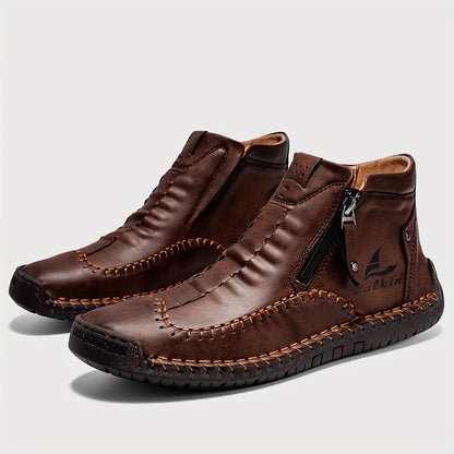 Comfortable Wear-resistant FLYLAND Men's Ankle Boots Vintage Style Non-slip Stitch Boots for Hiking Trekking Climbing Outdoor Shoes