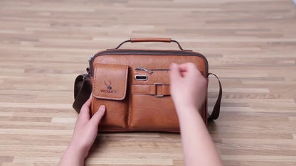 WEIXIER Men's Business Crossbody Bag - Premium with Multi-Compartment Design, Adjustable Strap & Portable Headphone Jack Pocket - Light Brown Office & Casual Shoulder Bag Gift for Dad, Husband (Anniversary Present), Crossbody