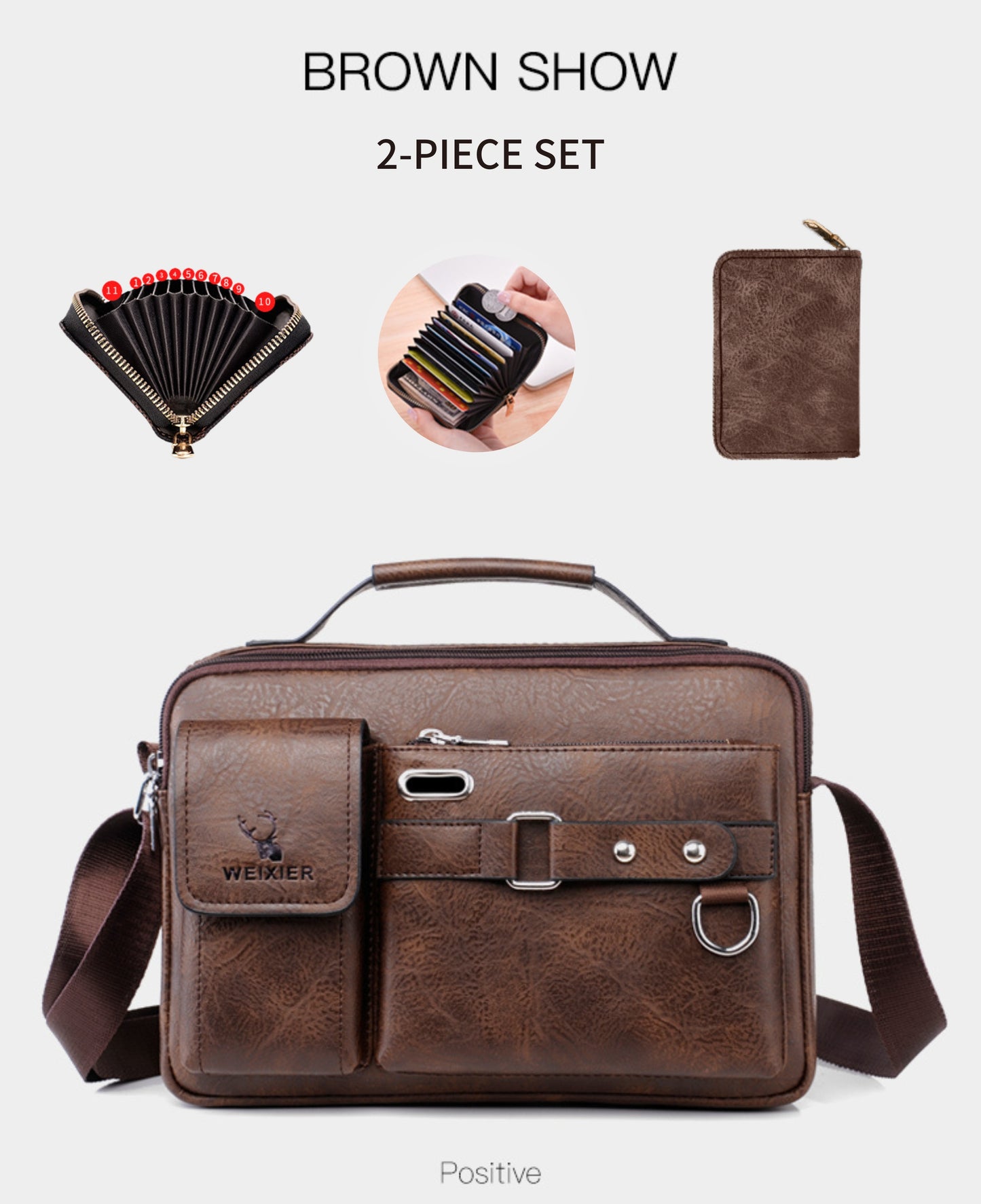 WEIXIER Men's Business Crossbody Bag - Premium with Multi-Compartment Design, Adjustable Strap & Portable Headphone Jack Pocket - Light Brown Office & Casual Shoulder Bag Gift for Dad, Husband (Anniversary Present), Crossbody