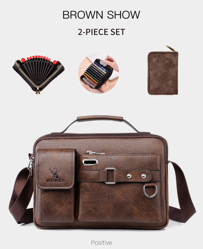WEIXIER Men's Business Crossbody Bag - Premium with Multi-Compartment Design, Adjustable Strap & Portable Headphone Jack Pocket - Light Brown Office & Casual Shoulder Bag Gift for Dad, Husband (Anniversary Present), Crossbody