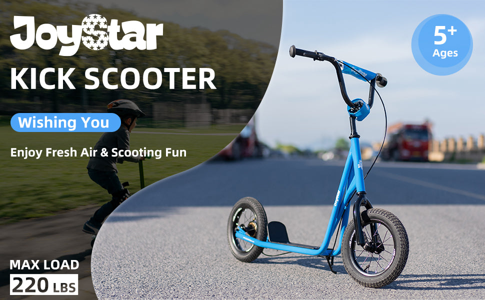 JOYSTAR Kick Scooter for Ages 5-9 Years Old Kids with 12 Inch Front and Rear Wheel, Rear V-Brake and Adjustable Handlebar