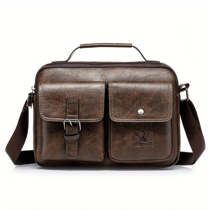 WEIXIER Men's Business Crossbody Bag - Premium with Multi-Compartment Design, Adjustable Strap & Portable Headphone Jack Pocket - Light Brown Office & Casual Shoulder Bag Gift for Dad, Husband (Anniversary Present), Crossbody