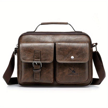 WEIXIER Men's Business Crossbody Bag - Premium with Multi-Compartment Design, Adjustable Strap & Portable Headphone Jack Pocket - Light Brown Office & Casual Shoulder Bag Gift for Dad, Husband (Anniversary Present), Crossbody