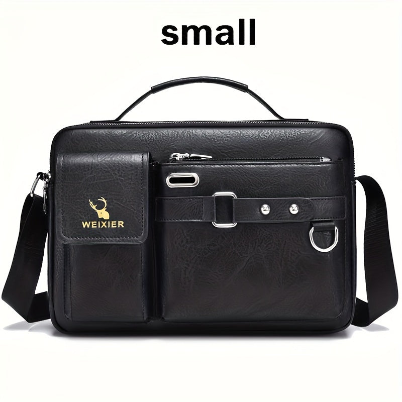WEIXIER Men's Business Crossbody Bag - Premium with Multi-Compartment Design, Adjustable Strap & Portable Headphone Jack Pocket - Light Brown Office & Casual Shoulder Bag Gift for Dad, Husband (Anniversary Present), Crossbody