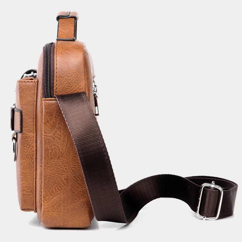 WEIXIER Men's Business Crossbody Bag - Premium with Multi-Compartment Design, Adjustable Strap & Portable Headphone Jack Pocket - Light Brown Office & Casual Shoulder Bag Gift for Dad, Husband (Anniversary Present), Crossbody