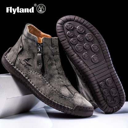 Comfortable Wear-resistant FLYLAND Men's Ankle Boots Vintage Style Non-slip Stitch Boots for Hiking Trekking Climbing Outdoor Shoes