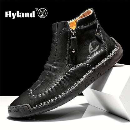 Comfortable Wear-resistant FLYLAND Men's Ankle Boots Vintage Style Non-slip Stitch Boots for Hiking Trekking Climbing Outdoor Shoes