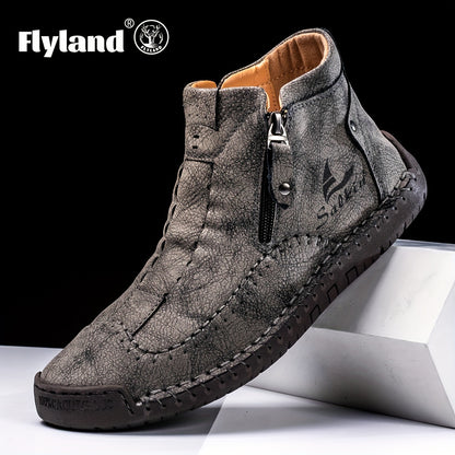 Comfortable Wear-resistant FLYLAND Men's Ankle Boots Vintage Style Non-slip Stitch Boots for Hiking Trekking Climbing Outdoor Shoes