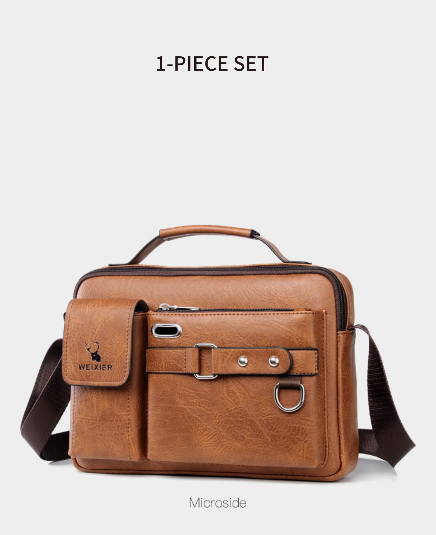 WEIXIER Men's Business Crossbody Bag - Premium with Multi-Compartment Design, Adjustable Strap & Portable Headphone Jack Pocket - Light Brown Office & Casual Shoulder Bag Gift for Dad, Husband (Anniversary Present), Crossbody
