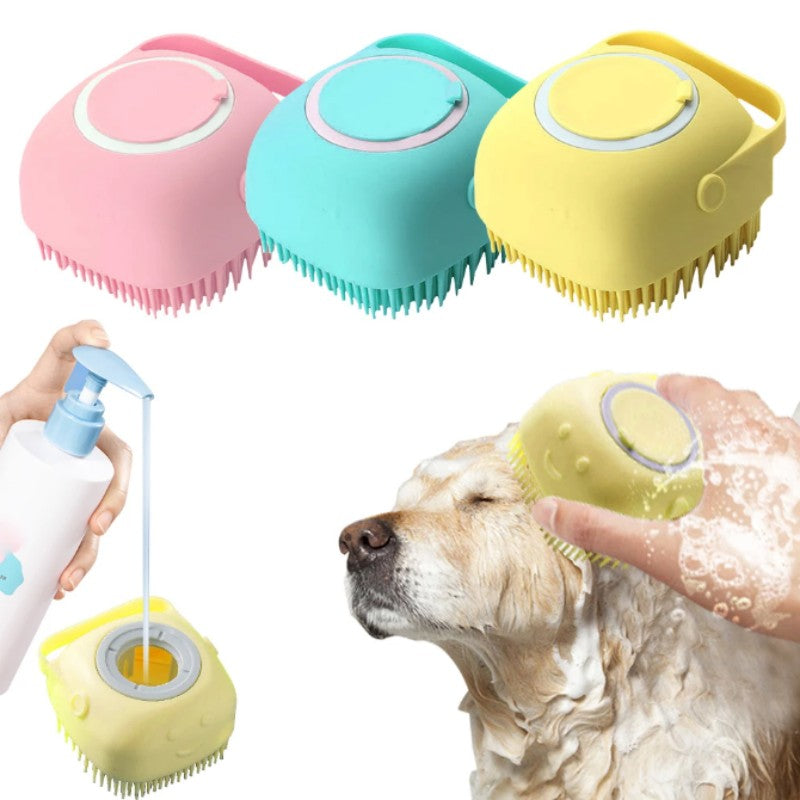 Soft Silicone Pet Brush - Invigorating Massage & Easy Cleaning for Dogs and Cats - Built-In Shower Gel Dispenser for Pampering Grooming Sessions