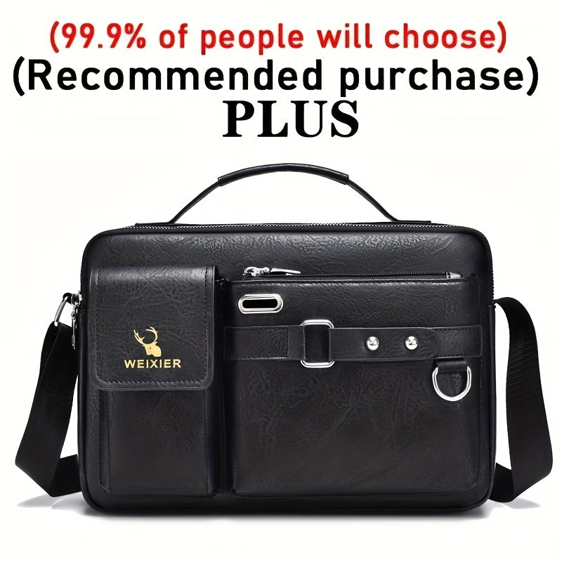 WEIXIER Men's Business Crossbody Bag - Premium with Multi-Compartment Design, Adjustable Strap & Portable Headphone Jack Pocket - Light Brown Office & Casual Shoulder Bag Gift for Dad, Husband (Anniversary Present), Crossbody