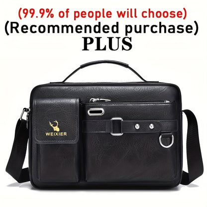 WEIXIER Men's Business Crossbody Bag - Premium with Multi-Compartment Design, Adjustable Strap & Portable Headphone Jack Pocket - Light Brown Office & Casual Shoulder Bag Gift for Dad, Husband (Anniversary Present), Crossbody