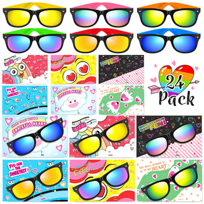GINMIC 24 Pack Valentine Cards for Kids Classroom Valentines Day Gifts For KidsKids Sunglasses Party Favor Valentine Sunglasses Favor for Boys Girl Valentine Exchange Gifts.